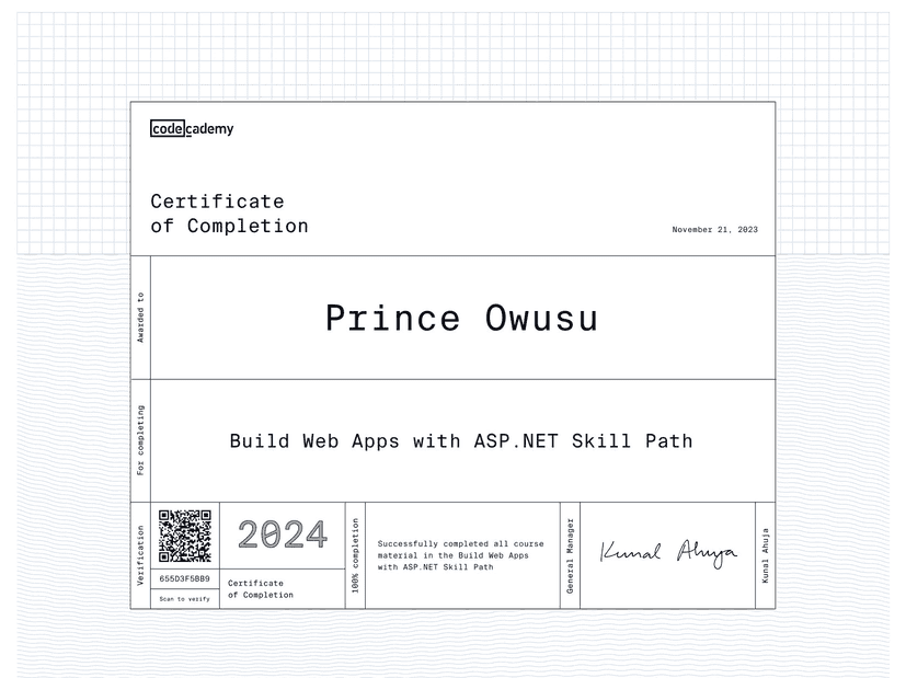 Build Web Apps with ASP.NET Skill Path certificate