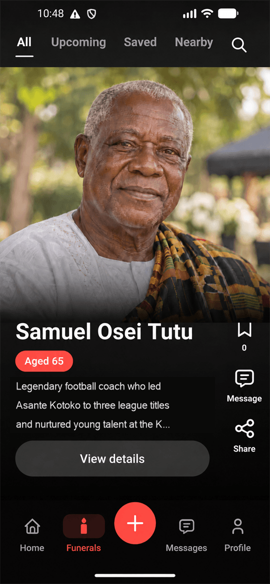 Funeral Planning Platform mobile app preview