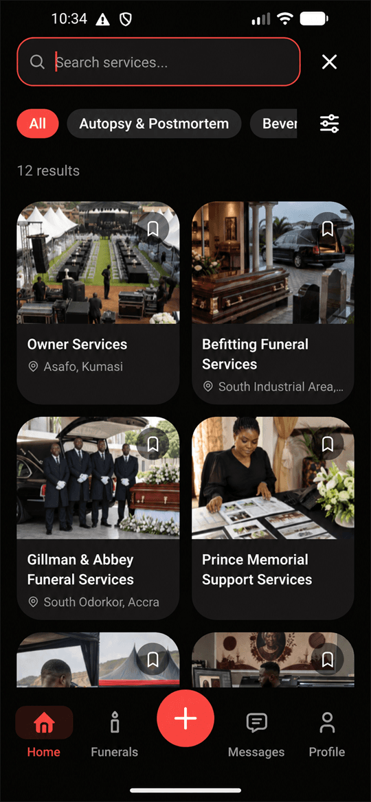 Funeral Planning Platform mobile app preview