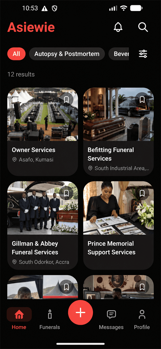 Funeral Planning Platform mobile app preview